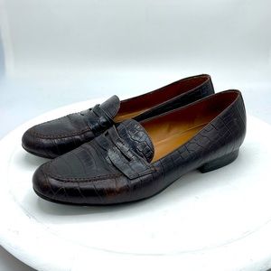 VTG Ralph Lauren Italy Leather Embossed Croc Penny Loafers